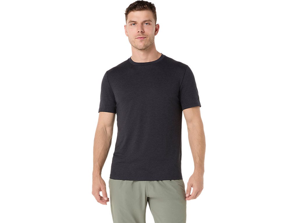 REFINED TEXTURE SHORT SLEEVE TOP - Performance Black Heather