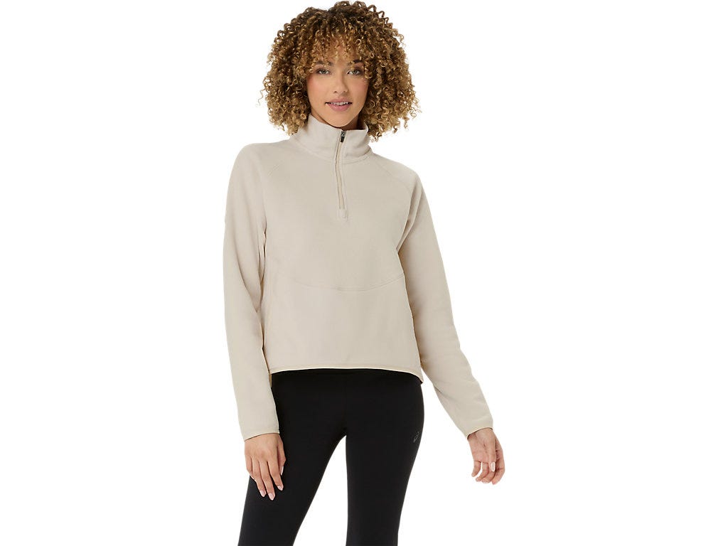 REFINED TEXTURE FLEECE HALF ZIP LS TOP - Oatmeal