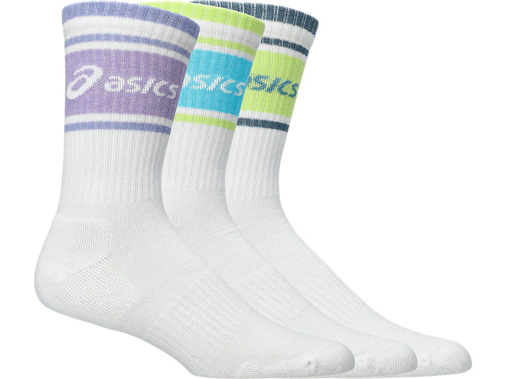 3 PACK ASICS LOGO CREW SOCK - Illuminate Yellow/Energy Aqua/Fresh Air